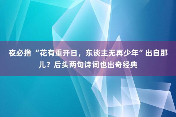 夜必撸 “花有重开日，东谈主无再少年”出自那儿？后头两句诗词也出奇经典