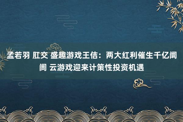 孟若羽 肛交 盛趣游戏王佶：两大红利催生千亿阛阓 云游戏迎来计策性投资机遇