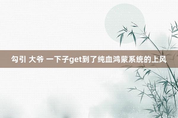 勾引 大爷 一下子get到了纯血鸿蒙系统的上风