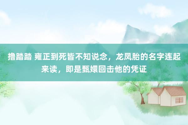 撸踏踏 雍正到死皆不知说念，龙凤胎的名字连起来读，即是甄嬛回击他的凭证