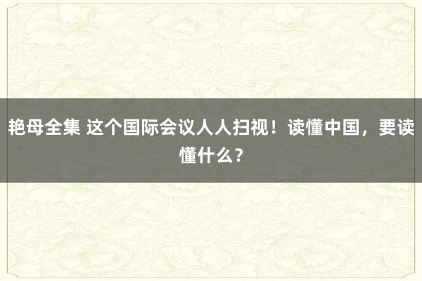 艳母全集 这个国际会议人人扫视！读懂中国，要读懂什么？