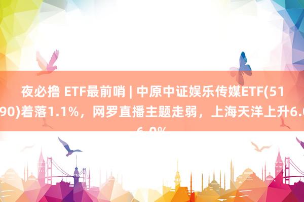 夜必撸 ETF最前哨 | 中原中证娱乐传媒ETF(516190)着落1.1%，网罗直播主题走弱，上海天洋上升6.0%