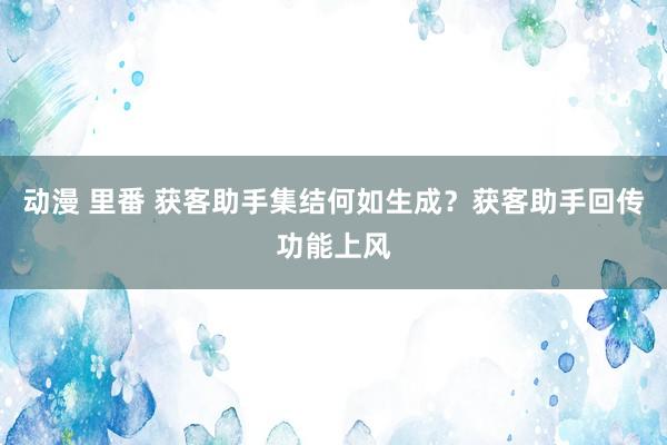 动漫 里番 获客助手集结何如生成？获客助手回传功能上风