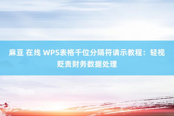 麻豆 在线 WPS表格千位分隔符请示教程：轻视贬责财务数据处理