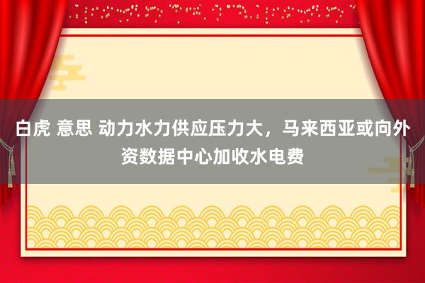 白虎 意思 动力水力供应压力大，马来西亚或向外资数据中心加收水电费